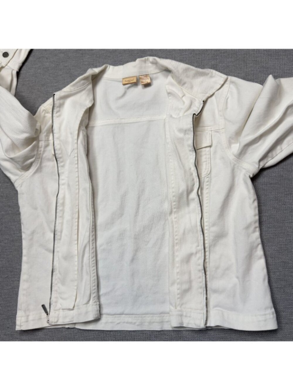 NorthCrest Denim Jacket Womens Sz Large White Full Zip Long Sleeve Chest Pockets - Picture 5 of 16